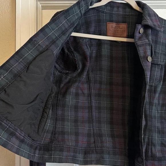 Vintage Ralph Lauren Dark Plaid Button-Up Jacket - Navy & Green - Picture 3 of 5